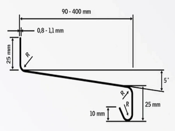 Vonkajšie hliníkové ohýbané parapety - strieborná RAL 9006 3